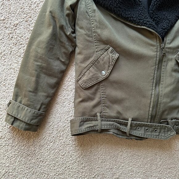 Express Jacket Womens Extra Small Full Zip Notch Green Cotton Fleece Lined - Picture 6 of 13